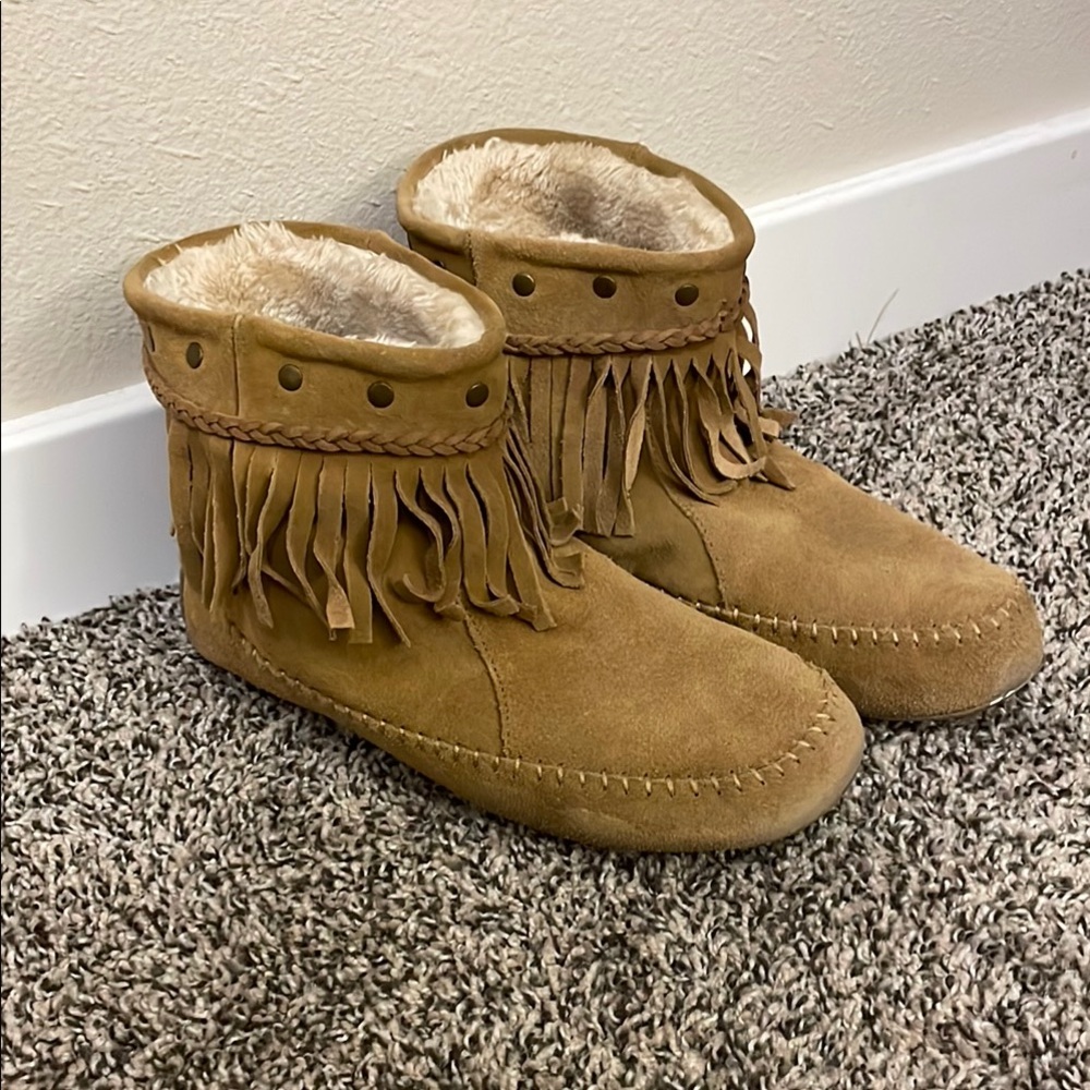 Lucky Brand Fringe Suede Moccasin Booties 10